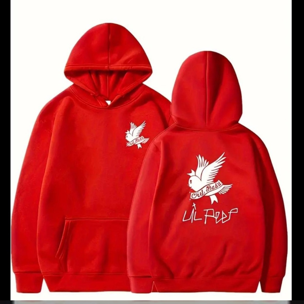 Red Hoodie with Bird Graphic